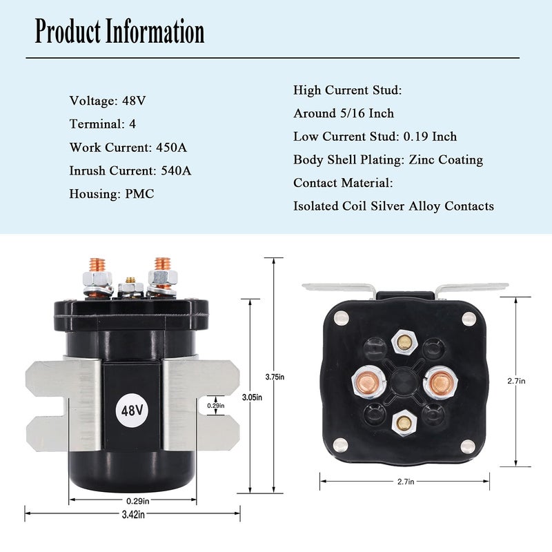 YIXIN Heavy Duty 48V Solenoid Compatible with Club Car E-Z-GO Yamaha Electric G19 Power Drive 4 Terminal #586 Series JR1-H1950-00 73231-G01 - Image 2